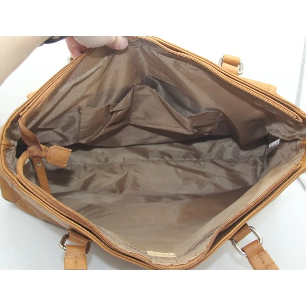 MultiSac Shoulder Purse Laptop Bag Tan Leather Look Several Compartments Classic